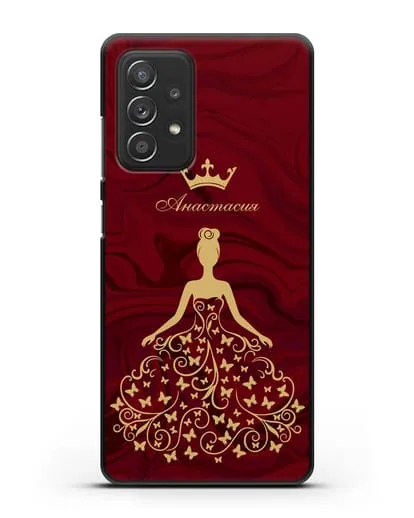 Именной чехол с изображением девушки с короной красный мрамор силиконовый для Samsung Galaxy A53