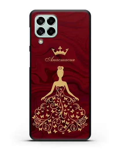 Именной чехол с изображением девушки с короной красный мрамор силиконовый для Samsung Galaxy M53 [SM-M536]
