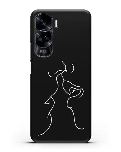 Чехол с рисунком одной линией Поцелуй силиконовый для Honor 90 Lite