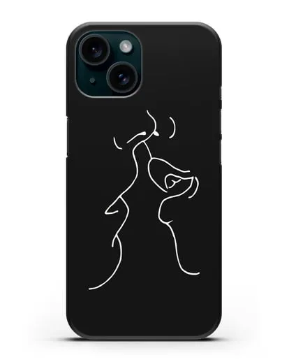 Чехол с рисунком одной линией Поцелуй силиконовый для iPhone 15