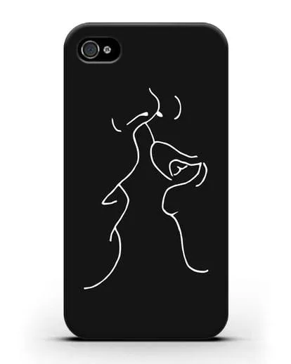 Чехол с рисунком одной линией Поцелуй силиконовый для iPhone 4/4s