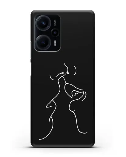 Чехол с рисунком одной линией Поцелуй силиконовый для Xiaomi Poco F5