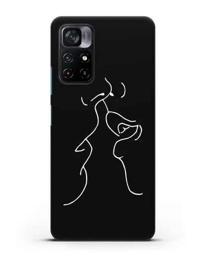 Чехол с рисунком одной линией Поцелуй силиконовый для Xiaomi Poco M4 Pro 5G