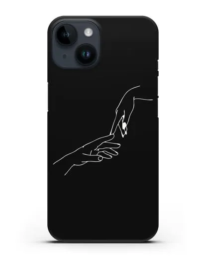 Чехол с рисунком одной линией Касание двух рук силиконовый для iPhone 14