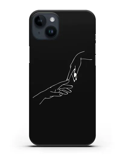 Чехол с рисунком одной линией Касание двух рук силиконовый для iPhone 14 Plus