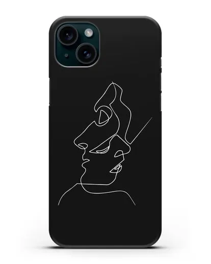 Чехол с рисунком одной линией Лица силиконовый для iPhone 15 Plus