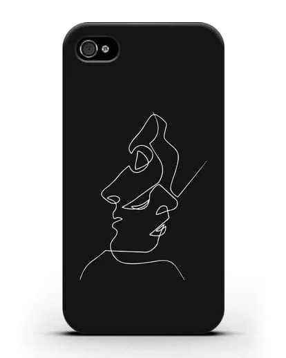 Чехол с рисунком одной линией Лица силиконовый для iPhone 4/4s