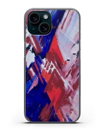 Чехол Красно-синий лучизм (Ларионов Михаил) силиконовый для iPhone 15