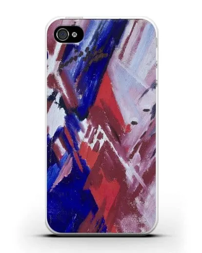 Чехол Красно-синий лучизм (Ларионов Михаил) силиконовый для iPhone 4/4s