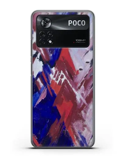 Чехол Красно-синий лучизм (Ларионов Михаил) силиконовый для Xiaomi Poco X4 Pro