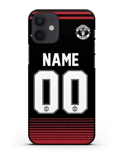 Именной чехол Манчестер Юнайтед с фамилией и номером (сезон 2018-2019) черная форма силиконовый для iPhone 12 mini