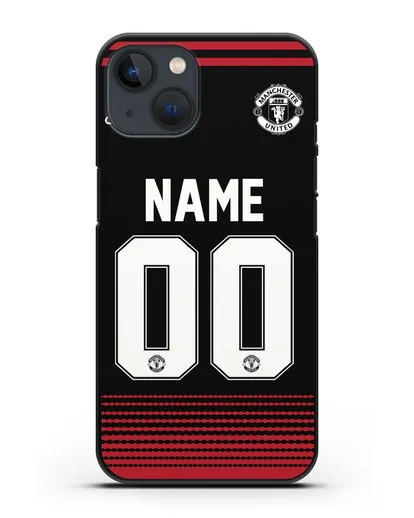 Именной чехол Манчестер Юнайтед с фамилией и номером (сезон 2018-2019) черная форма силиконовый для iPhone 13 Mini