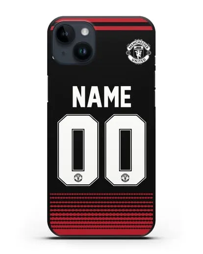 Именной чехол Манчестер Юнайтед с фамилией и номером (сезон 2018-2019) черная форма силиконовый для iPhone 14 Plus