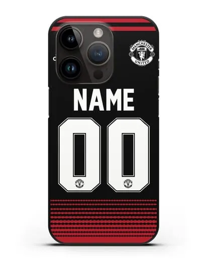 Именной чехол Манчестер Юнайтед с фамилией и номером (сезон 2018-2019) черная форма силиконовый для iPhone 14 Pro