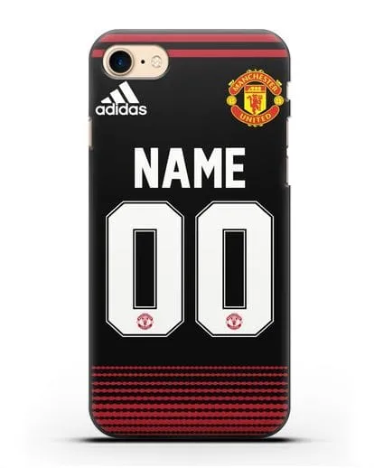 Именной чехол Манчестер Юнайтед с фамилией и номером (сезон 2018-2019) черная форма силиконовый для iPhone 8