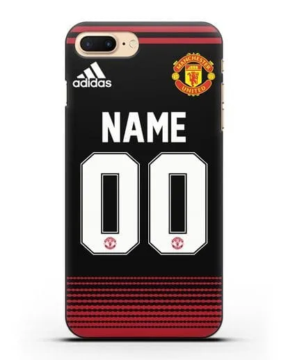 Именной чехол Манчестер Юнайтед с фамилией и номером (сезон 2018-2019) черная форма силиконовый для iPhone 8 Plus