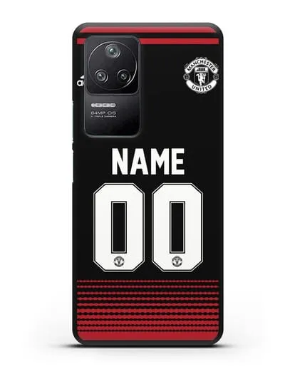 Именной чехол Манчестер Юнайтед с фамилией и номером (сезон 2018-2019) черная форма силиконовый для Xiaomi Poco F4