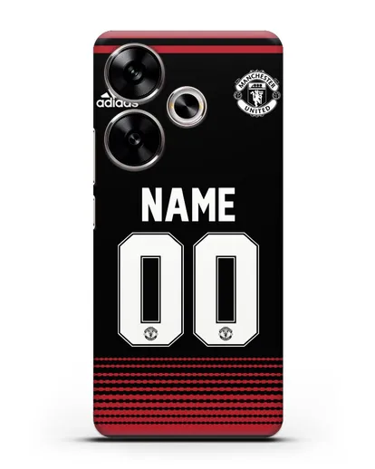 Именной чехол Манчестер Юнайтед с фамилией и номером (сезон 2018-2019) черная форма силиконовый для Xiaomi Poco F6