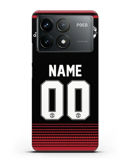 Именной чехол Манчестер Юнайтед с фамилией и номером (сезон 2018-2019) черная форма силиконовый для Xiaomi Poco F6 Pro