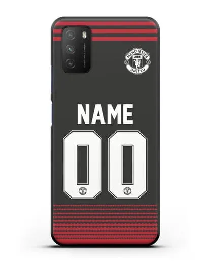 Именной чехол Манчестер Юнайтед с фамилией и номером (сезон 2018-2019) черная форма силиконовый для Xiaomi Poco M3