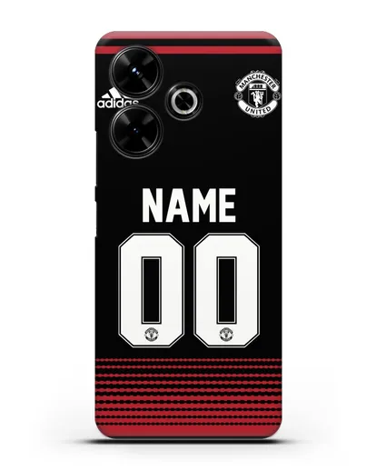 Именной чехол Манчестер Юнайтед с фамилией и номером (сезон 2018-2019) черная форма силиконовый для Xiaomi Poco M6