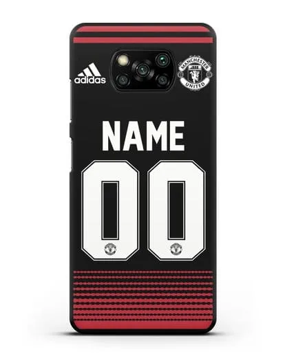 Именной чехол Манчестер Юнайтед с фамилией и номером (сезон 2018-2019) черная форма силиконовый для Xiaomi Poco X3