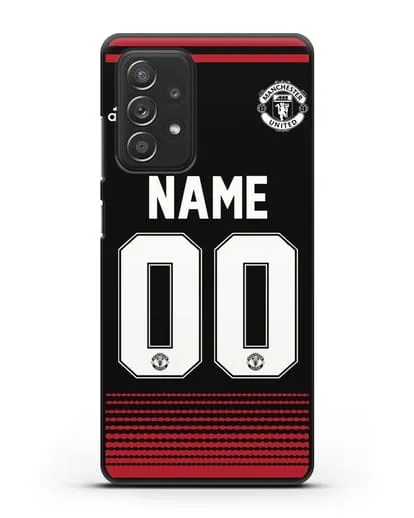 Именной чехол Манчестер Юнайтед с фамилией и номером (сезон 2018-2019) черная форма силиконовый для Samsung Galaxy A53