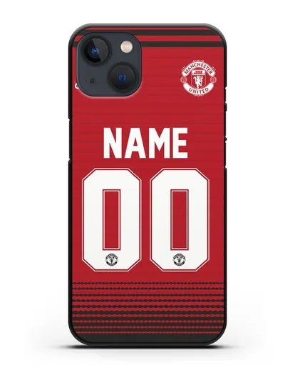 Именной чехол Манчестер Юнайтед с фамилией и номером (сезон 2018-2019) красная форма силиконовый для iPhone 13