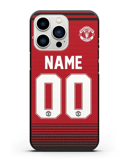Именной чехол Манчестер Юнайтед с фамилией и номером (сезон 2018-2019) красная форма силиконовый для iPhone 13 Pro