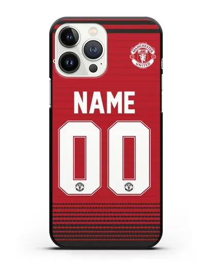 Именной чехол Манчестер Юнайтед с фамилией и номером (сезон 2018-2019) красная форма силиконовый для iPhone 13 Pro Max