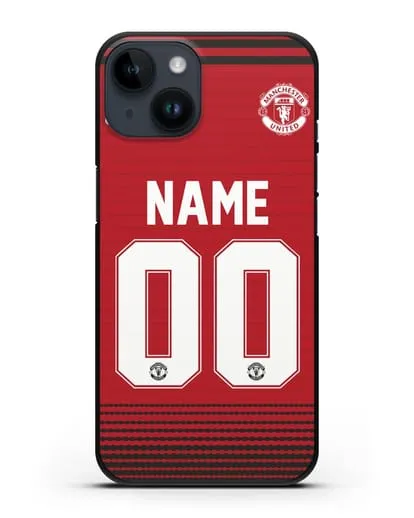 Именной чехол Манчестер Юнайтед с фамилией и номером (сезон 2018-2019) красная форма силиконовый для iPhone 14