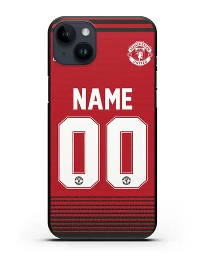 Именной чехол Манчестер Юнайтед с фамилией и номером (сезон 2018-2019) красная форма силиконовый для iPhone 14 Plus