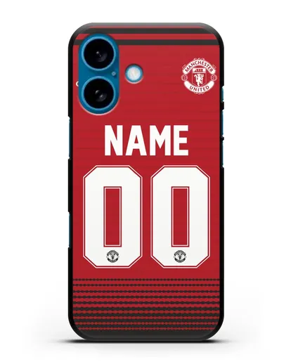 Именной чехол Манчестер Юнайтед с фамилией и номером (сезон 2018-2019) красная форма силиконовый для iPhone 16