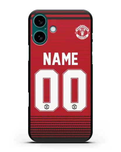 Именной чехол Манчестер Юнайтед с фамилией и номером (сезон 2018-2019) красная форма силиконовый для iPhone 16 Plus