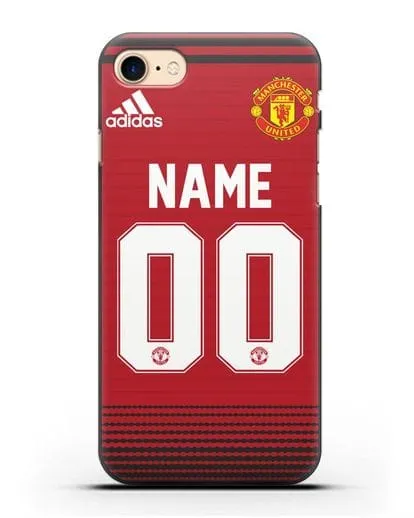 Именной чехол Манчестер Юнайтед с фамилией и номером (сезон 2018-2019) красная форма силиконовый для iPhone 8