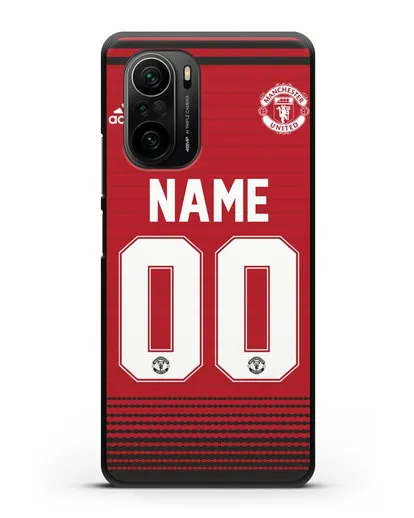 Именной чехол Манчестер Юнайтед с фамилией и номером (сезон 2018-2019) красная форма силиконовый для Xiaomi Poco F3