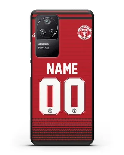 Именной чехол Манчестер Юнайтед с фамилией и номером (сезон 2018-2019) красная форма силиконовый для Xiaomi Poco F4