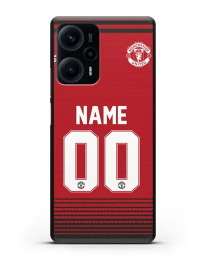 Именной чехол Манчестер Юнайтед с фамилией и номером (сезон 2018-2019) красная форма силиконовый для Xiaomi Poco F5