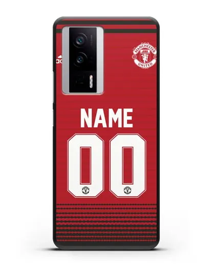 Именной чехол Манчестер Юнайтед с фамилией и номером (сезон 2018-2019) красная форма силиконовый для Xiaomi Poco F5 Pro
