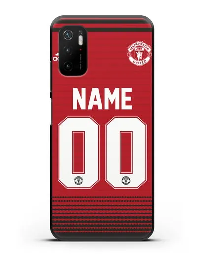 Именной чехол Манчестер Юнайтед с фамилией и номером (сезон 2018-2019) красная форма силиконовый для Xiaomi Poco M3 Pro