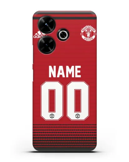 Именной чехол Манчестер Юнайтед с фамилией и номером (сезон 2018-2019) красная форма силиконовый для Xiaomi Poco M6