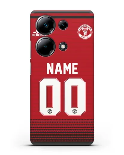 Именной чехол Манчестер Юнайтед с фамилией и номером (сезон 2018-2019) красная форма силиконовый для Xiaomi Poco M6 Pro
