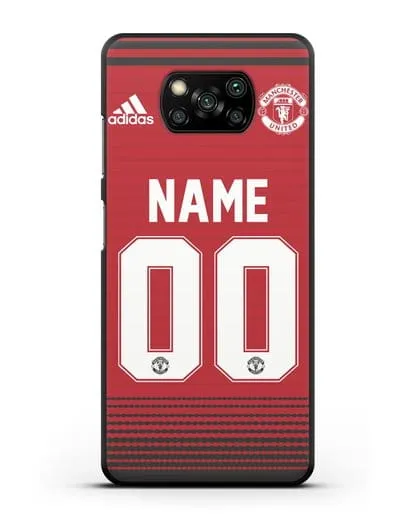 Именной чехол Манчестер Юнайтед с фамилией и номером (сезон 2018-2019) красная форма силиконовый для Xiaomi Poco X3