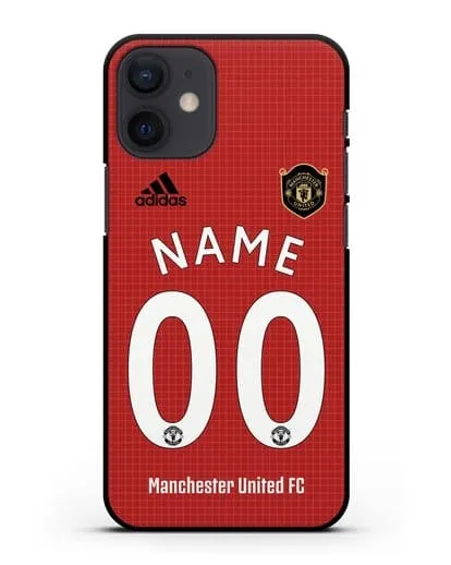Именной чехол Манчестер Юнайтед с фамилией и номером (сезон 2019-2020) красная форма силиконовый для iPhone 12 mini
