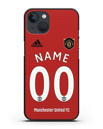 Именной чехол Манчестер Юнайтед с фамилией и номером (сезон 2019-2020) красная форма силиконовый для iPhone 13 Mini