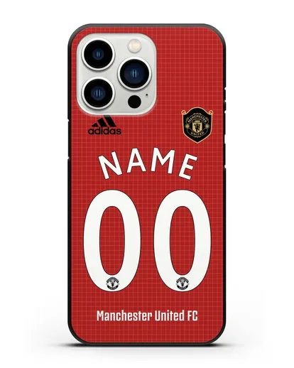 Именной чехол Манчестер Юнайтед с фамилией и номером (сезон 2019-2020) красная форма силиконовый для iPhone 13 Pro