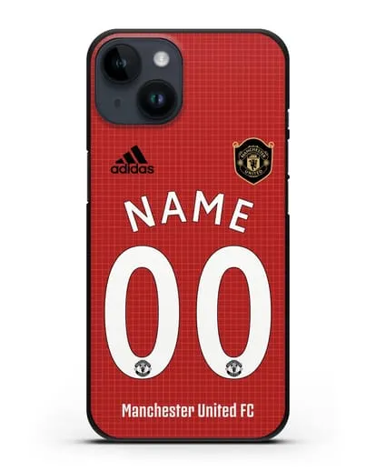 Именной чехол Манчестер Юнайтед с фамилией и номером (сезон 2019-2020) красная форма силиконовый для iPhone 14