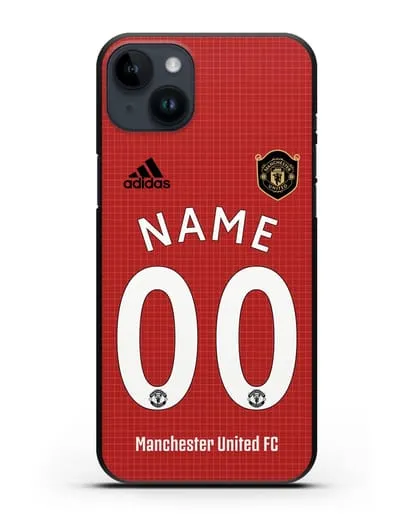 Именной чехол Манчестер Юнайтед с фамилией и номером (сезон 2019-2020) красная форма силиконовый для iPhone 14 Plus