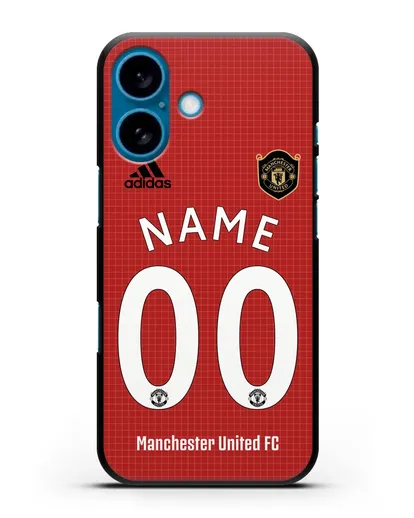 Именной чехол Манчестер Юнайтед с фамилией и номером (сезон 2019-2020) красная форма силиконовый для iPhone 16
