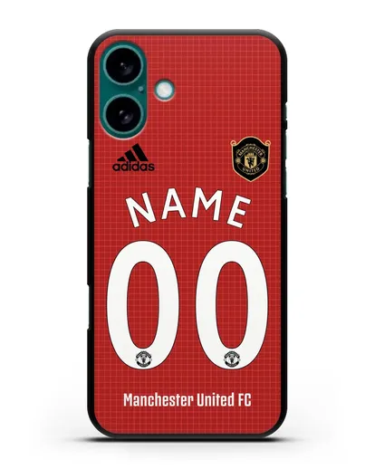 Именной чехол Манчестер Юнайтед с фамилией и номером (сезон 2019-2020) красная форма силиконовый для iPhone 16 Plus